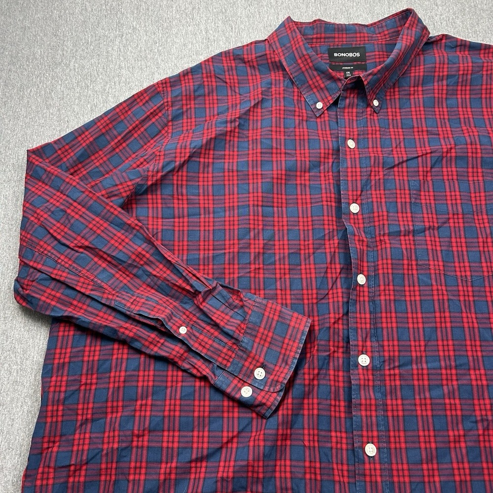 BONOBOS Standard Fit Shirt Men's 4XL Blue Red Plaid Long Sleeve Casual‎